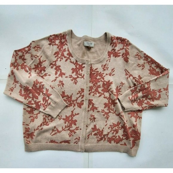 Sonoma Woman womens tan pink floral round neck button cardigan sweater size 2X